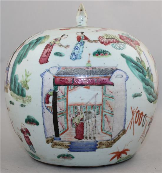 A Chinese famille rose jar and cover, 19th century, 24cm